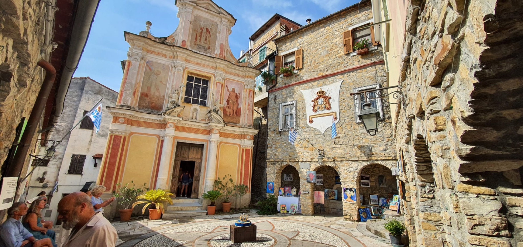 Seborga village square with painted chapel
